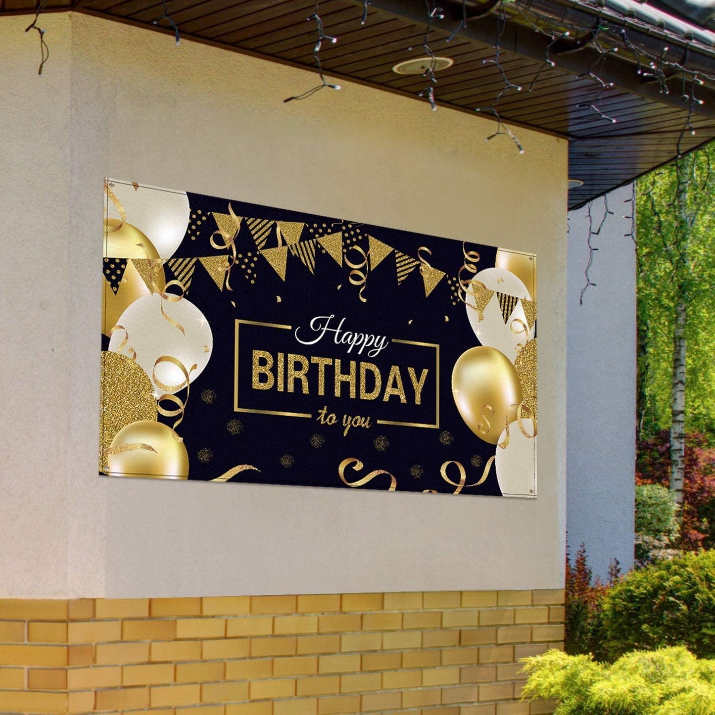 Happy Birthday Backdrop Banner Extra Large Black and Gold Sign Poster for Men Women Birthday Anniversary Party Photo Booth Backdrop - Lasercutwraps Shop