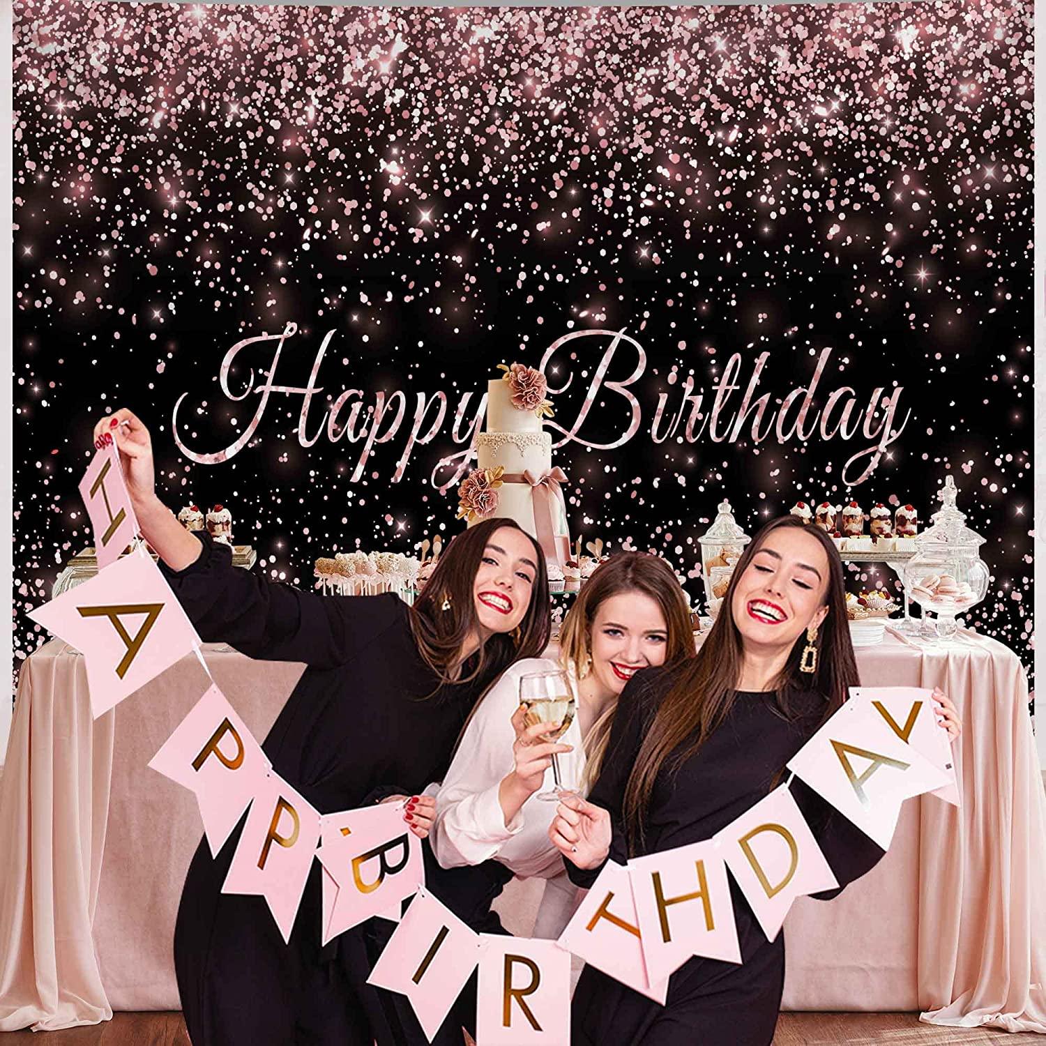 Birthday Backdrop Pink and Black Shiny Gold dot Glamour Sparkle Sweet Photography Background - Lasercutwraps Shop