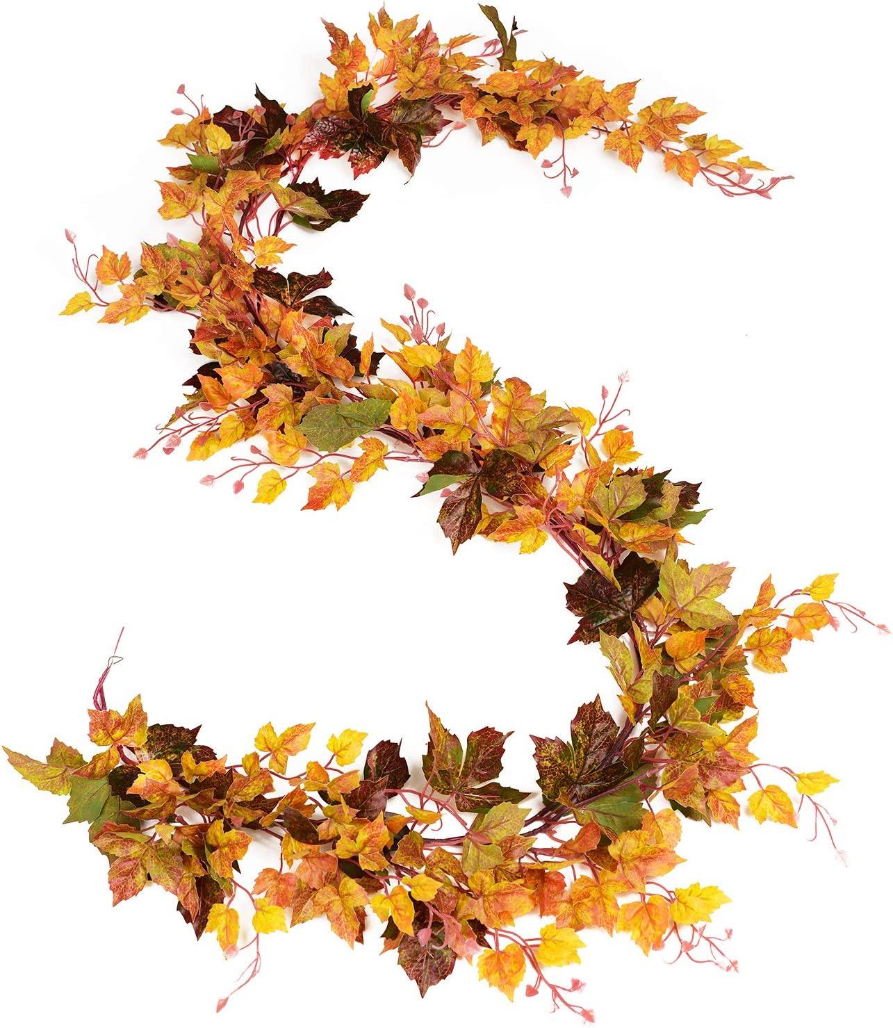 2 Pcs Fall Garland Maple Leaf, 6.5 Ft/Piece Hanging Vine Garland Artificial Autumn Foliage Garland Thanksgiving Decor - Lasercutwraps Shop
