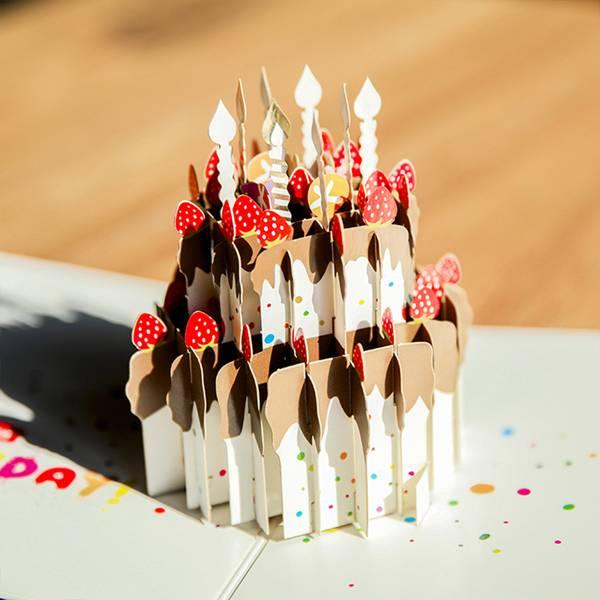 Chocolate Gateau Cake with Foil Candles Handmade 3D Greetings Card, Birthday Card - Lasercutwraps Shop