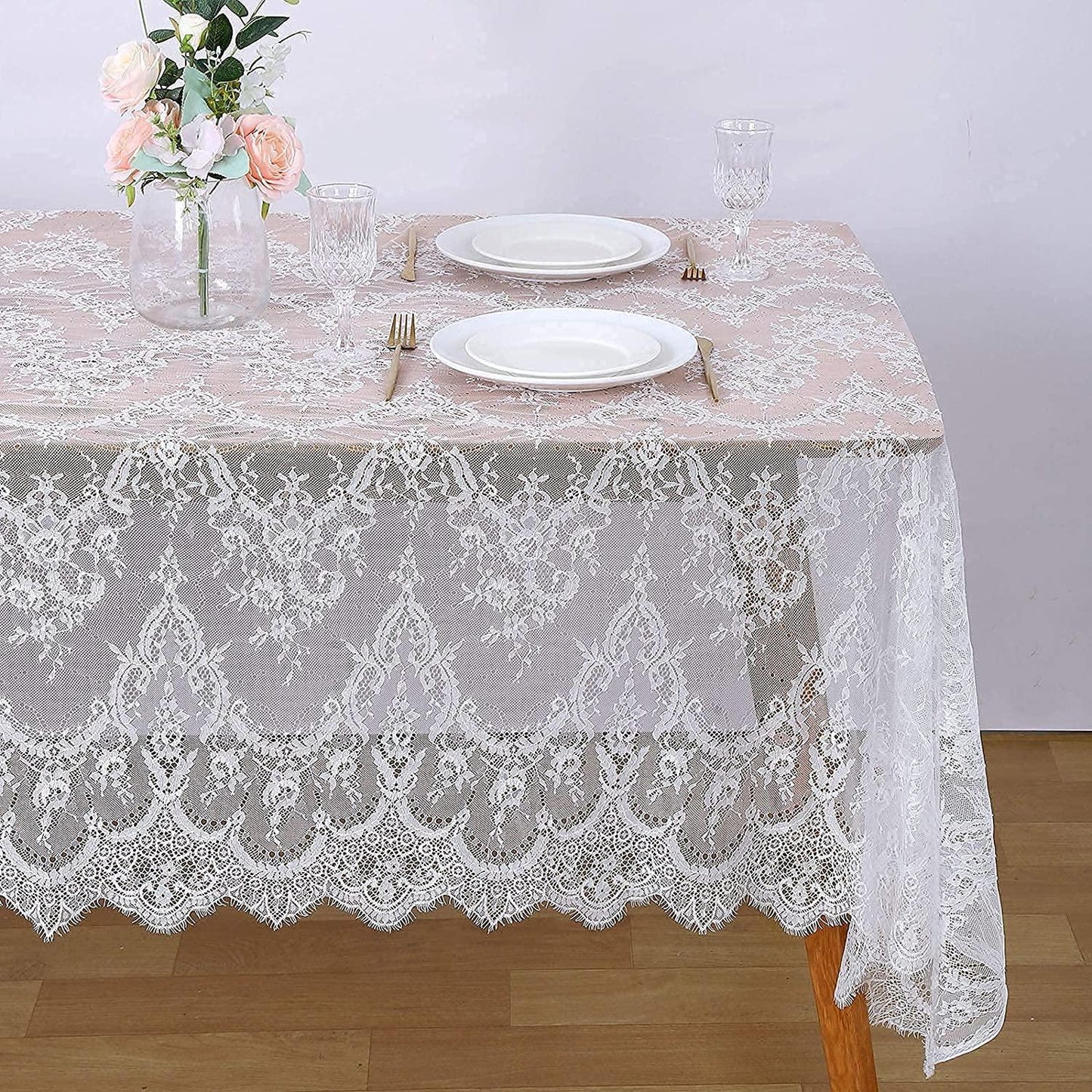 Lace Tablecloth White Wedding Tablecloths 60x120 Inch Vintage Rustic Farmhouse Table Fabric for Romantic Wedding Table Decorations - Lasercutwraps Shop