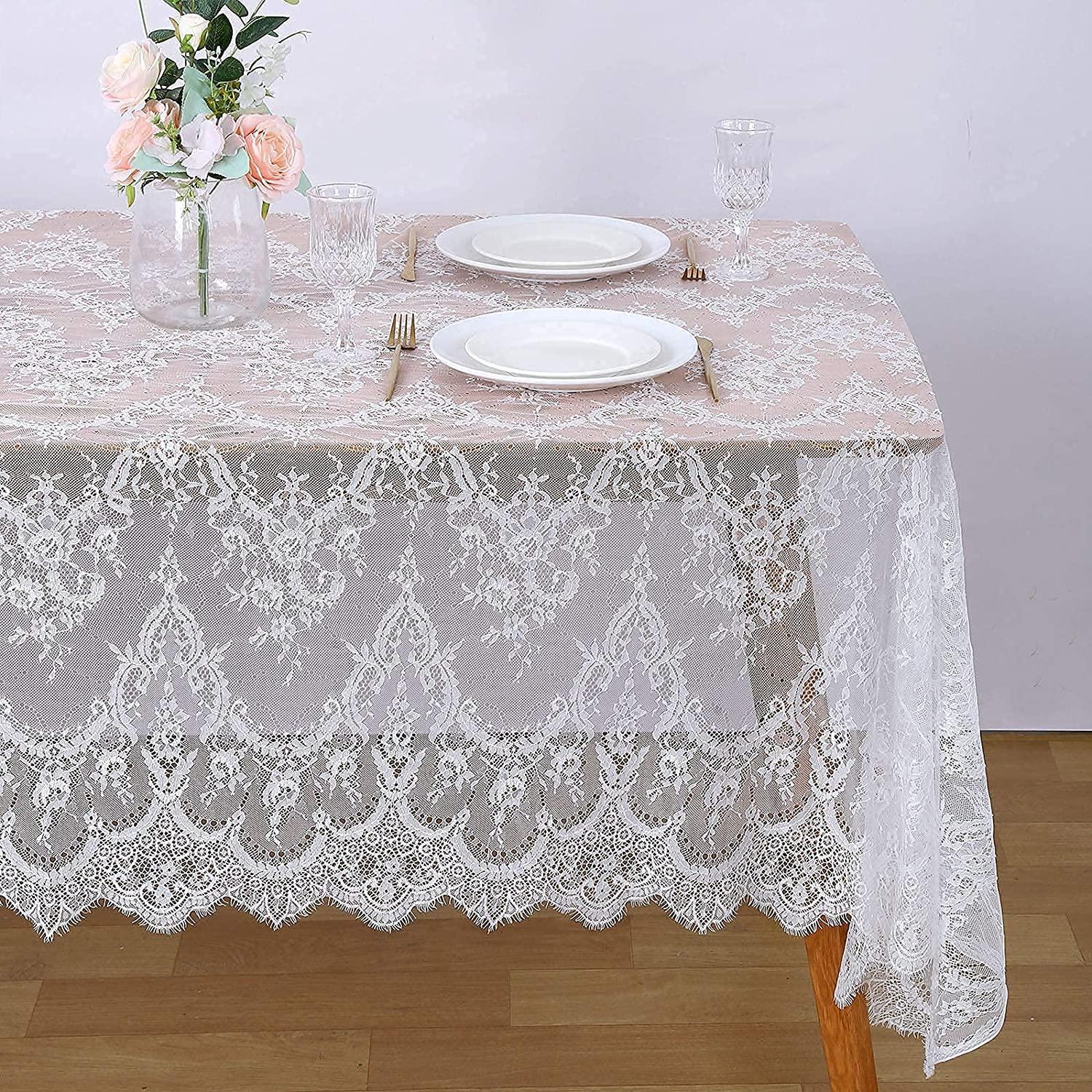 Lace Tablecloth White Wedding Tablecloths 60x120 Inch Vintage Rustic Farmhouse Table Fabric for Romantic Wedding Table Decorations - Lasercutwraps Shop