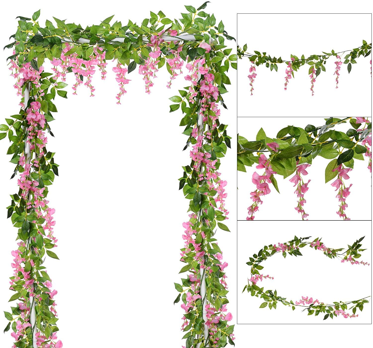 4Pcs 6.6Ft/Piece Artificial Flowers Silk Wisteria Garland Artificial Wisteria Vine Rattan Silk Hanging Flower for Ceremony Wedding Arch Decor - Lasercutwraps Shop
