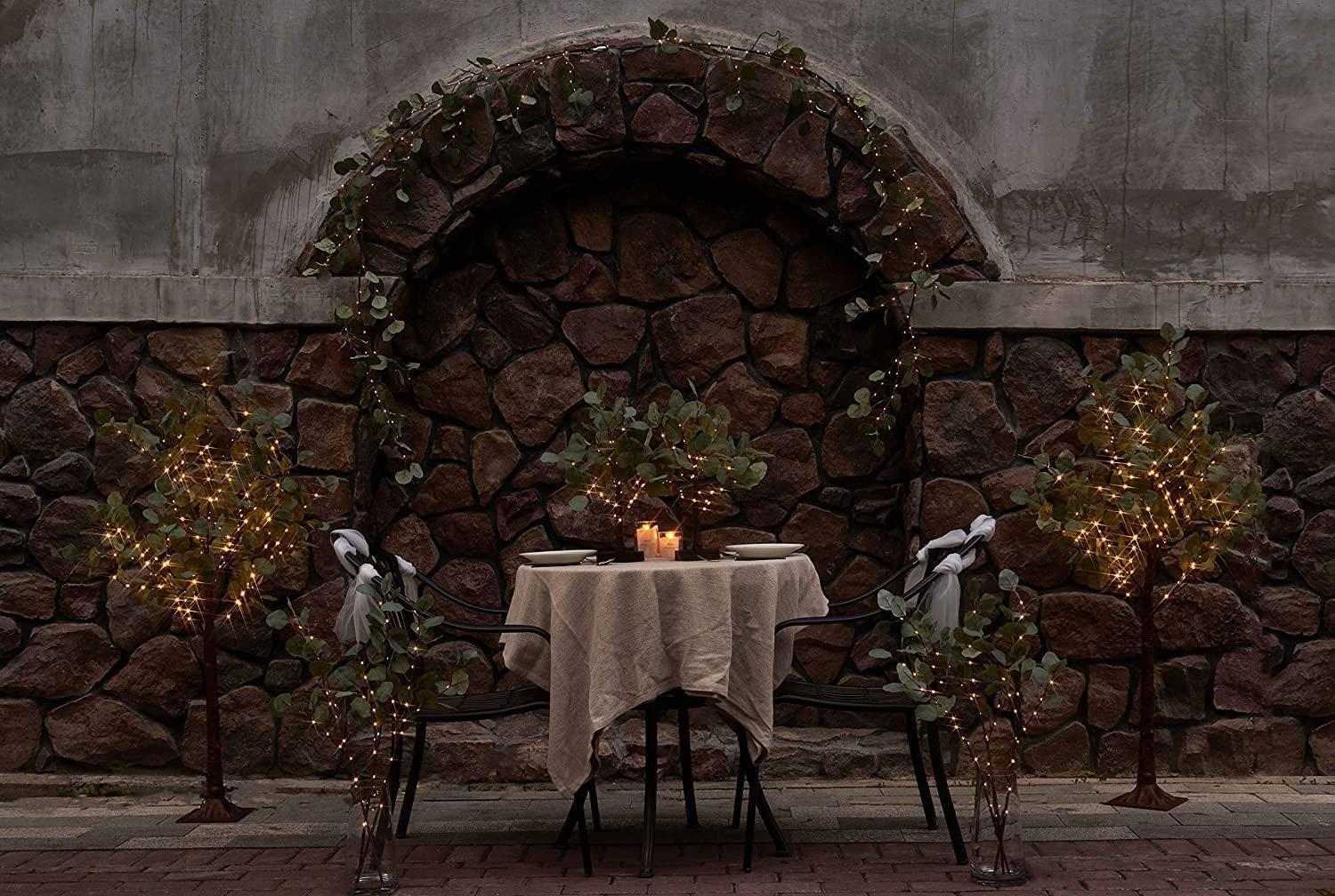 1 Pack Lighted Artificial Eucalyptus Garland 6FT 96 LED Battery Operated Faux Vine Lights with Timer for Wedding Backdrop - Lasercutwraps Shop