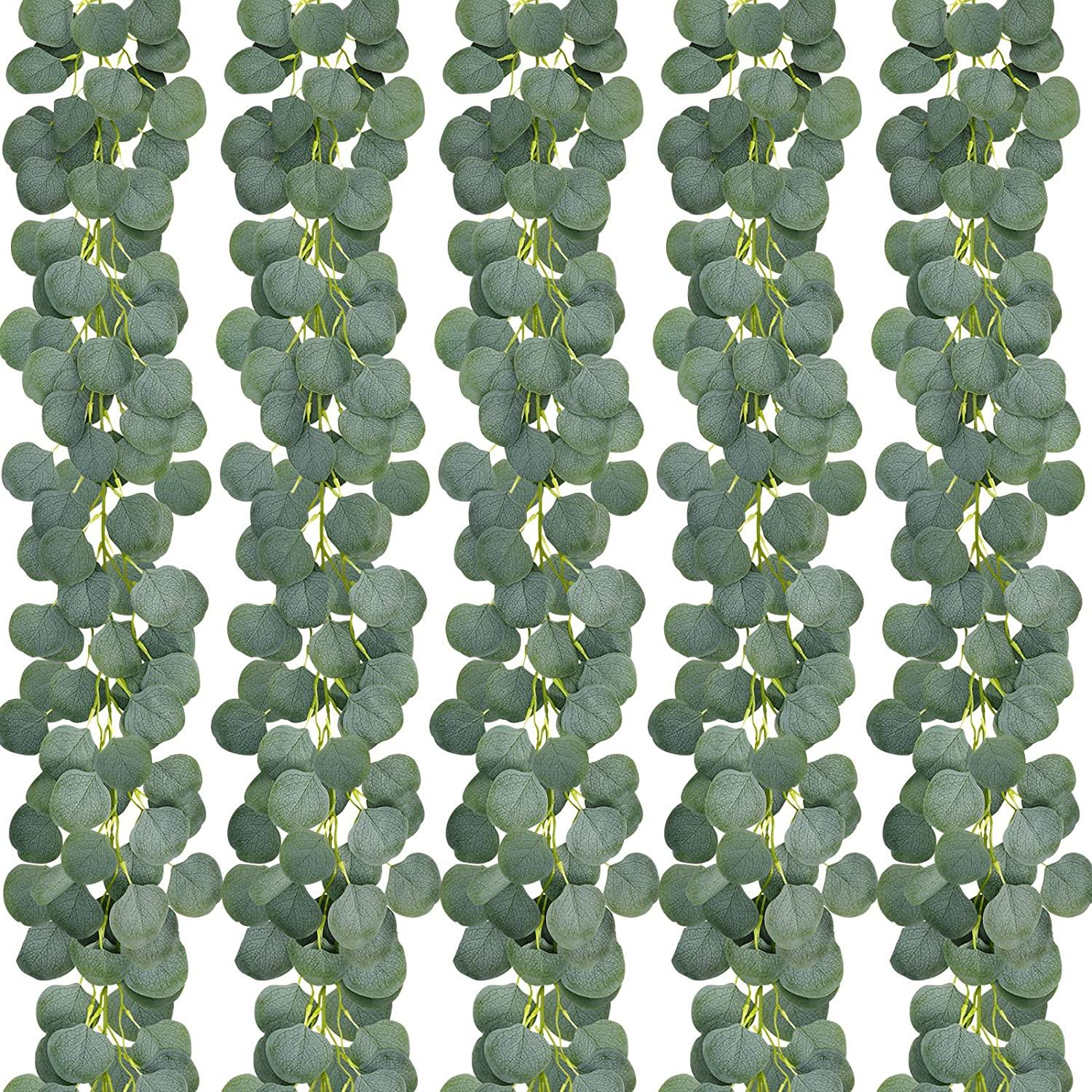 5 Pack Artificial Eucalyptus Garland Greenery Eucalyptus Vines Faux Silver Dollar Eucalyptus Strands for Mantle Table Wedding - Lasercutwraps Shop