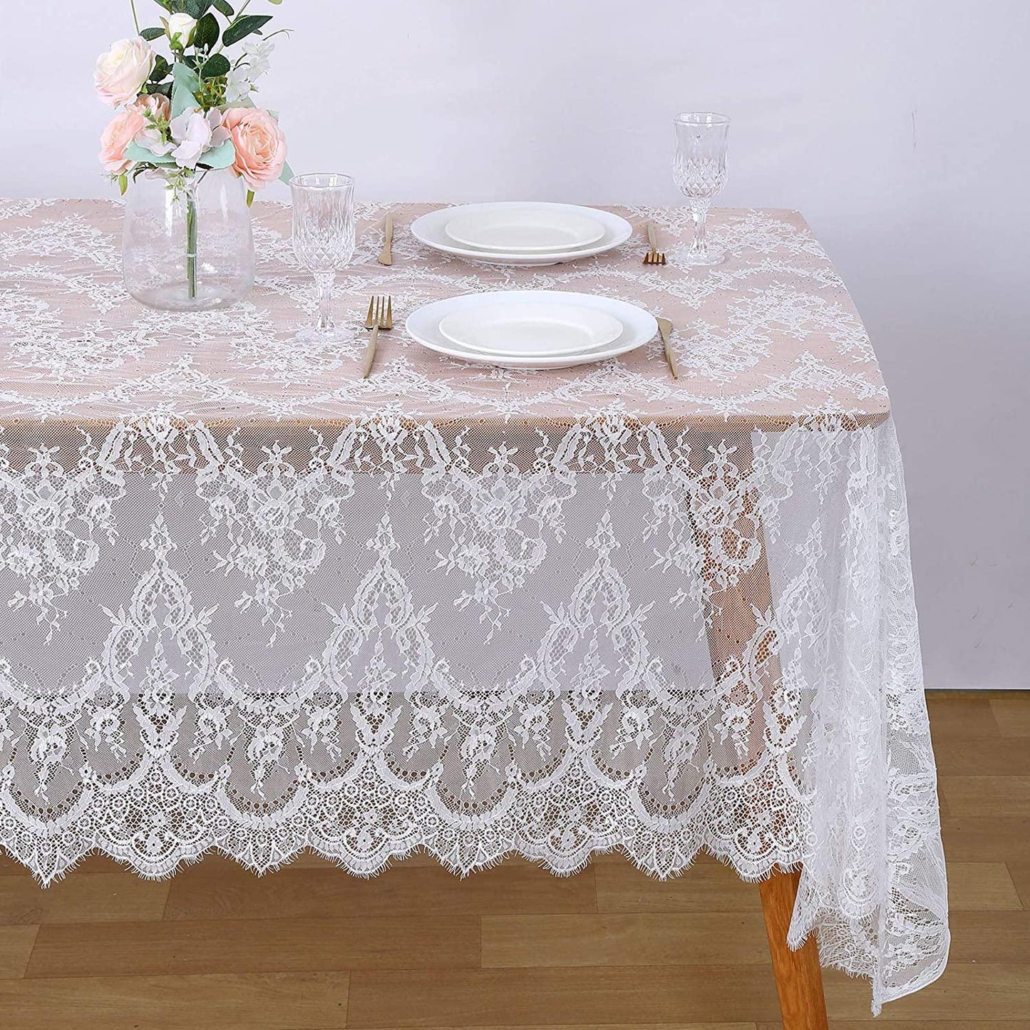 Lace Tablecloth White Wedding Tablecloths 60x120 Inch Vintage Rustic Farmhouse Table Fabric for Romantic Wedding Table Decorations - Lasercutwraps Shop