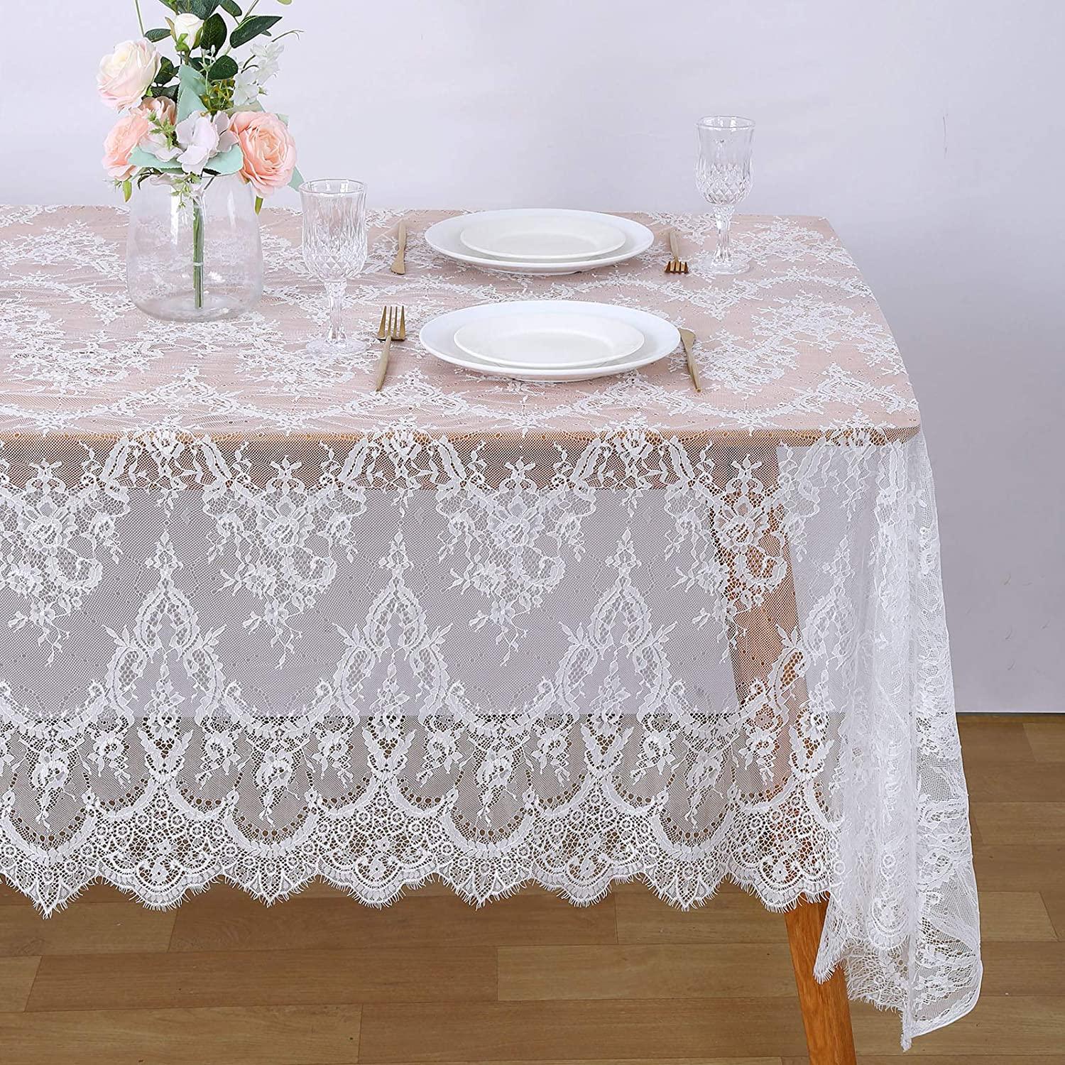 Lace Tablecloth White Wedding Tablecloths 60x120 Inch Vintage Rustic Farmhouse Table Fabric for Romantic Wedding Table Decorations - Lasercutwraps Shop