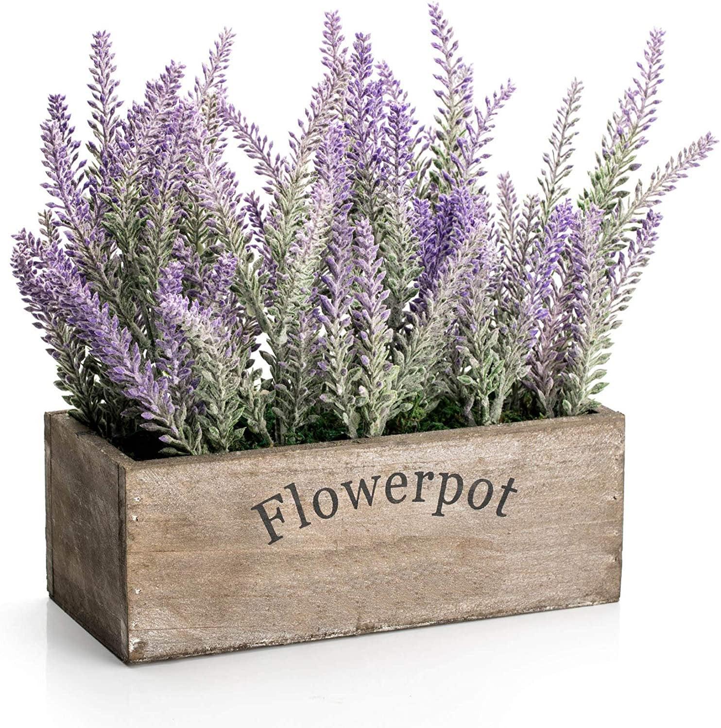 Artificial Flower Potted Lavender Plant for Home Decor (Wooden Tray, 9 Long) - Lasercutwraps Shop