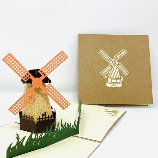 Dutch Windmill In Field 3D Handmade Pop Up Greetings Card - Lasercutwraps Shop