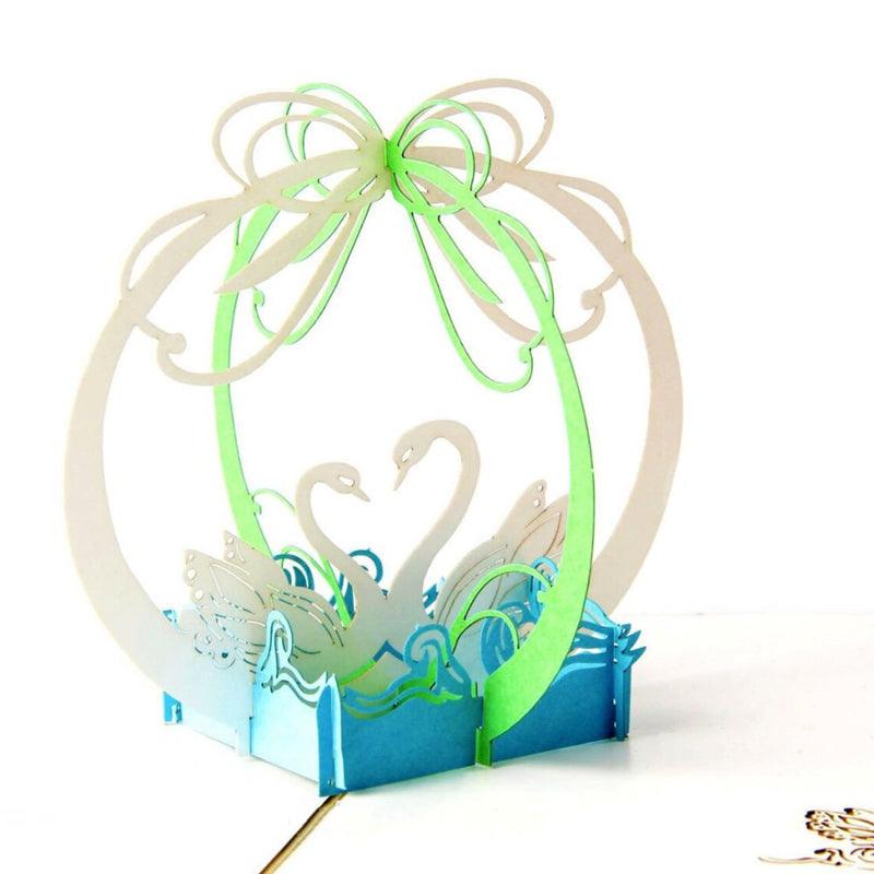 Handmade 3D Pop-Up Card with White Swan Design - Lasercutwraps Shop