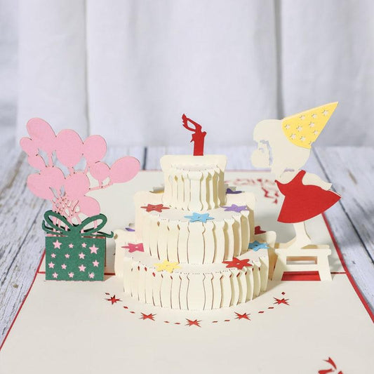 Little Girl Blowing Out Candles On Birthday Cake Card 3D Pop Up Card - Lasercutwraps Shop