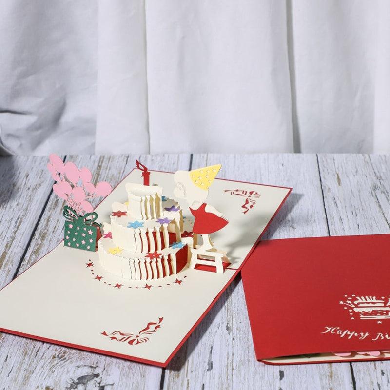 Little Girl Blowing Out Candles On Birthday Cake Card 3D Pop Up Card - Lasercutwraps Shop