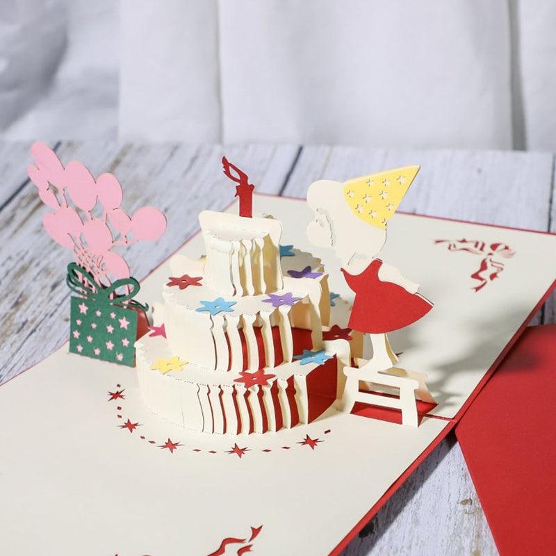 Little Girl Blowing Out Candles On Birthday Cake Card 3D Pop Up Card - Lasercutwraps Shop
