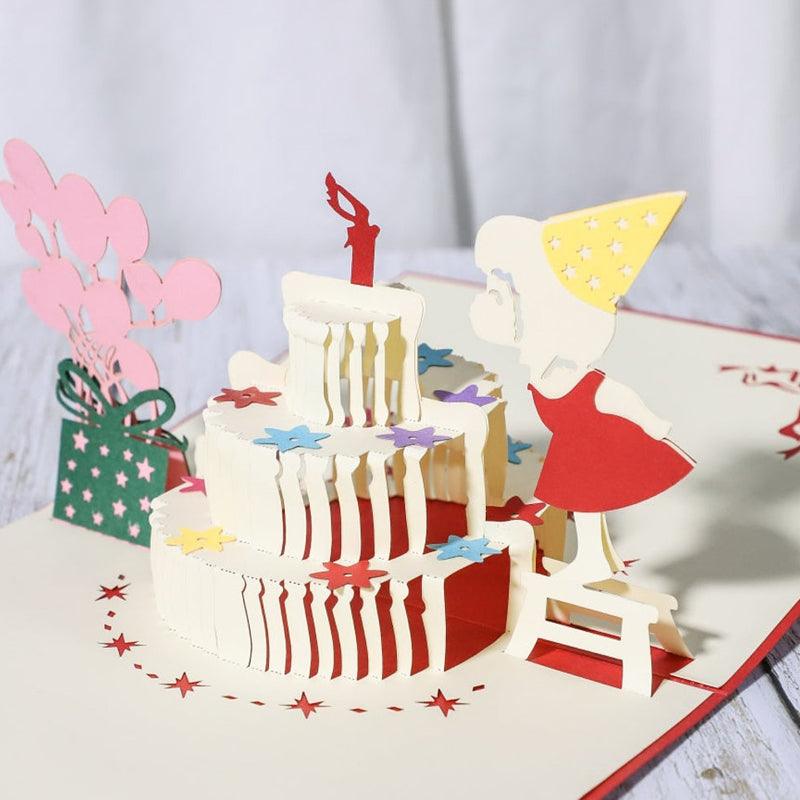 Little Girl Blowing Out Candles On Birthday Cake Card 3D Pop Up Card - Lasercutwraps Shop