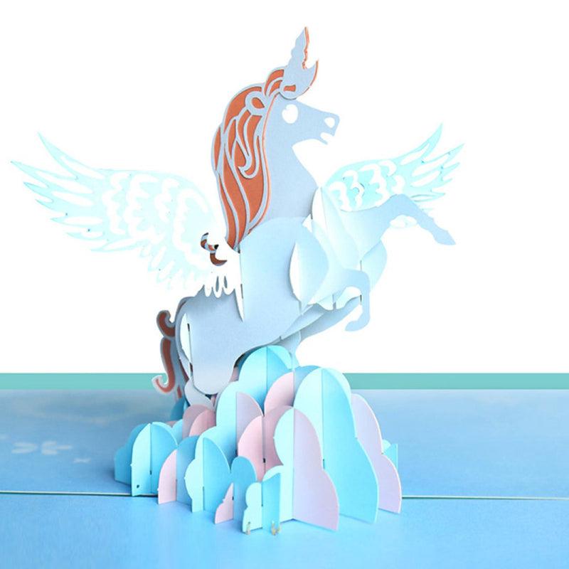 Prancing Unicorn In Clouds Handmade 3D Pop Up Card - Lasercutwraps Shop