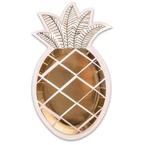 32Pcs Disposable Gold Foil Pineapple Paper Tableware Set for Hawaiian Birthday Party - Lasercutwraps Shop