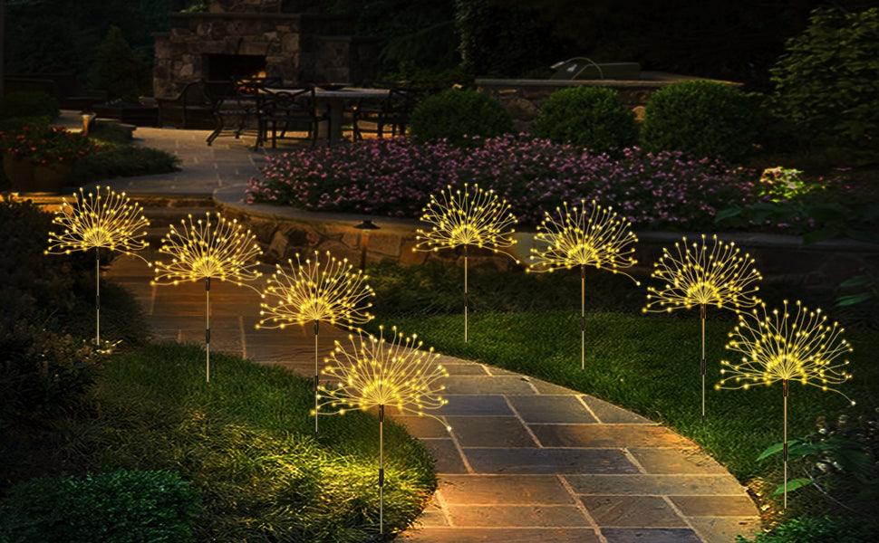 4 Packs Solar Warm White Garden Lights, Firework Lights with 120 LED Starburst String Lights for Wedding Christmas - Lasercutwraps Shop