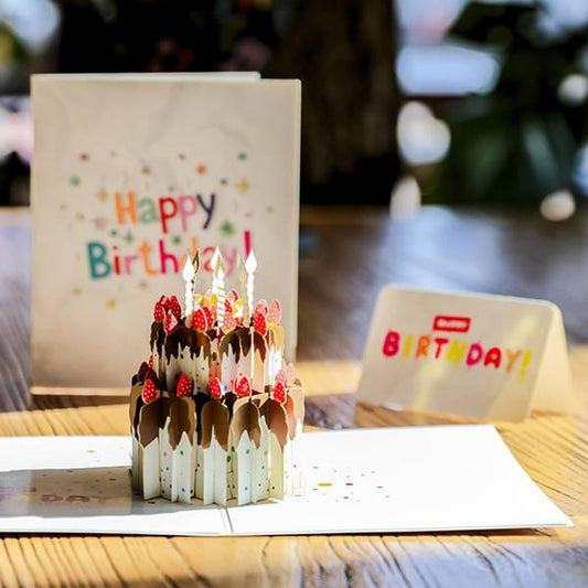 Chocolate Gateau Cake with Foil Candles Handmade 3D Greetings Card, Birthday Card - Lasercutwraps Shop