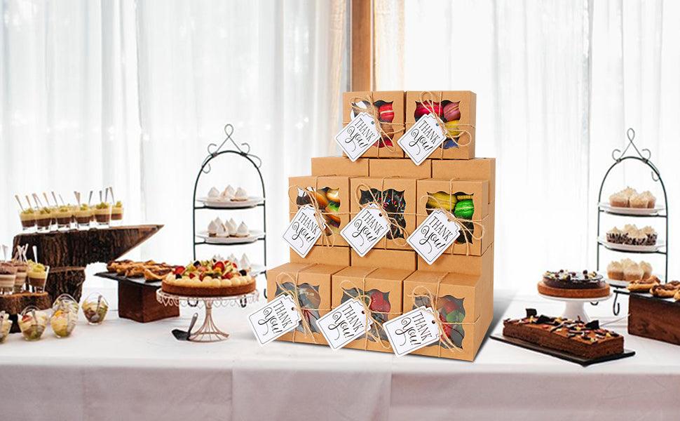 60 Pcs Brown Bakery Boxes with Window 4x4x2.5 Inches Cookie Boxes Kraft Paper Brown Gift Box for Pastries - Lasercutwraps Shop