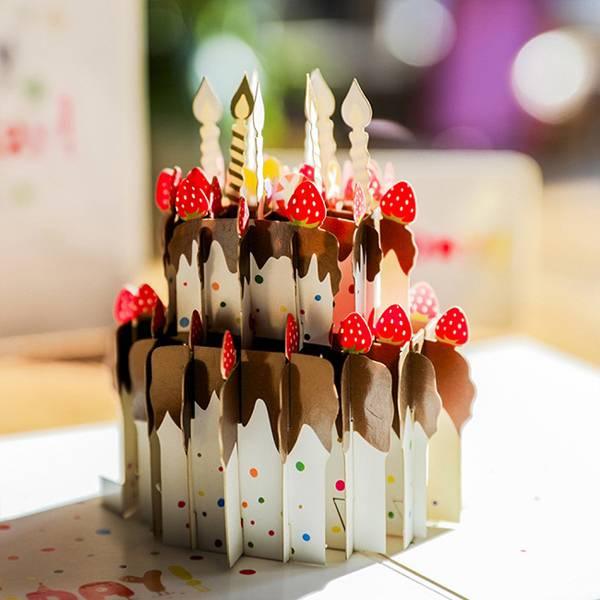 Chocolate Gateau Cake with Foil Candles Handmade 3D Greetings Card, Birthday Card - Lasercutwraps Shop