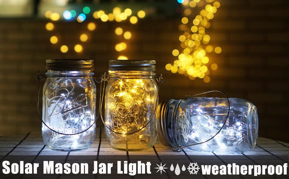 10pcs Solar Mason Jar Lid Lights, 30 LED Waterproof Firefly Fairy Lights with Hangers(No Jars) for Weddings - Lasercutwraps Shop