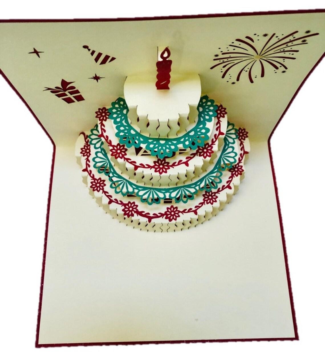 Handmade 3D Pop Up Candle Cake Happy Birthday Greeting Card with Envelope for Gift & Decoration - Lasercutwraps Shop