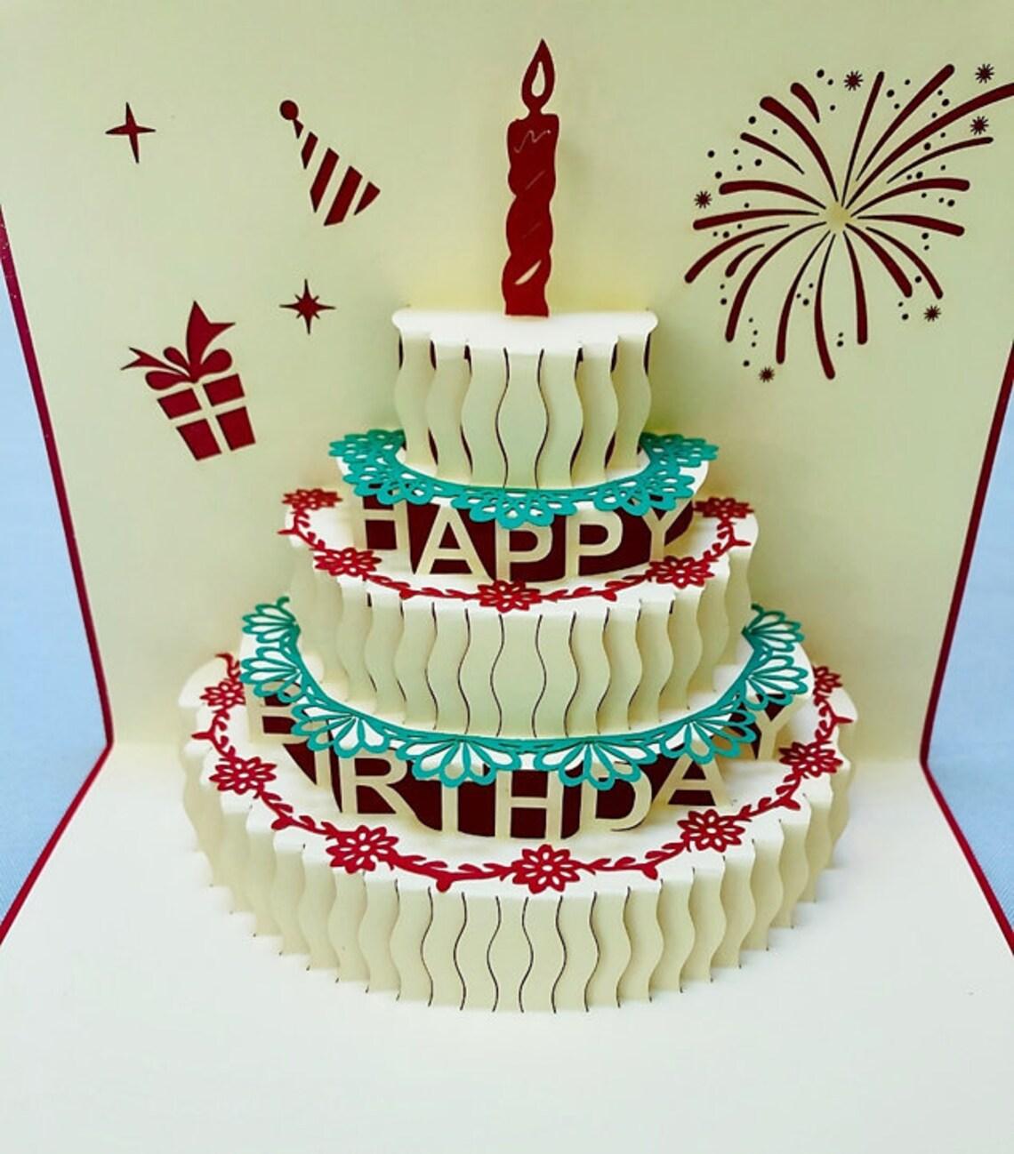 Handmade 3D Pop Up Candle Cake Happy Birthday Greeting Card with Envelope for Gift & Decoration - Lasercutwraps Shop