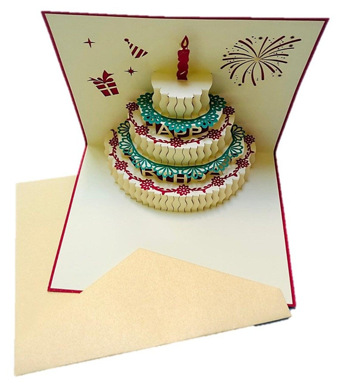 Handmade 3D Pop Up Candle Cake Happy Birthday Greeting Card with Envelope for Gift & Decoration - Lasercutwraps Shop