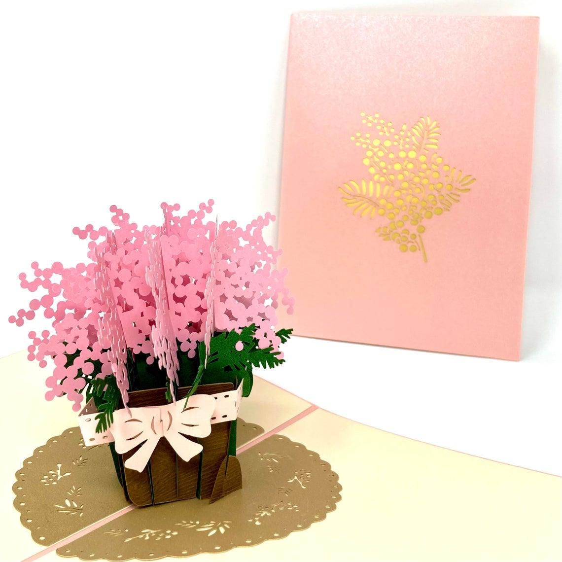 Beautiful Pink Gypsophila Flowers 3D Handmade Pop Up Card - Lasercutwraps Shop