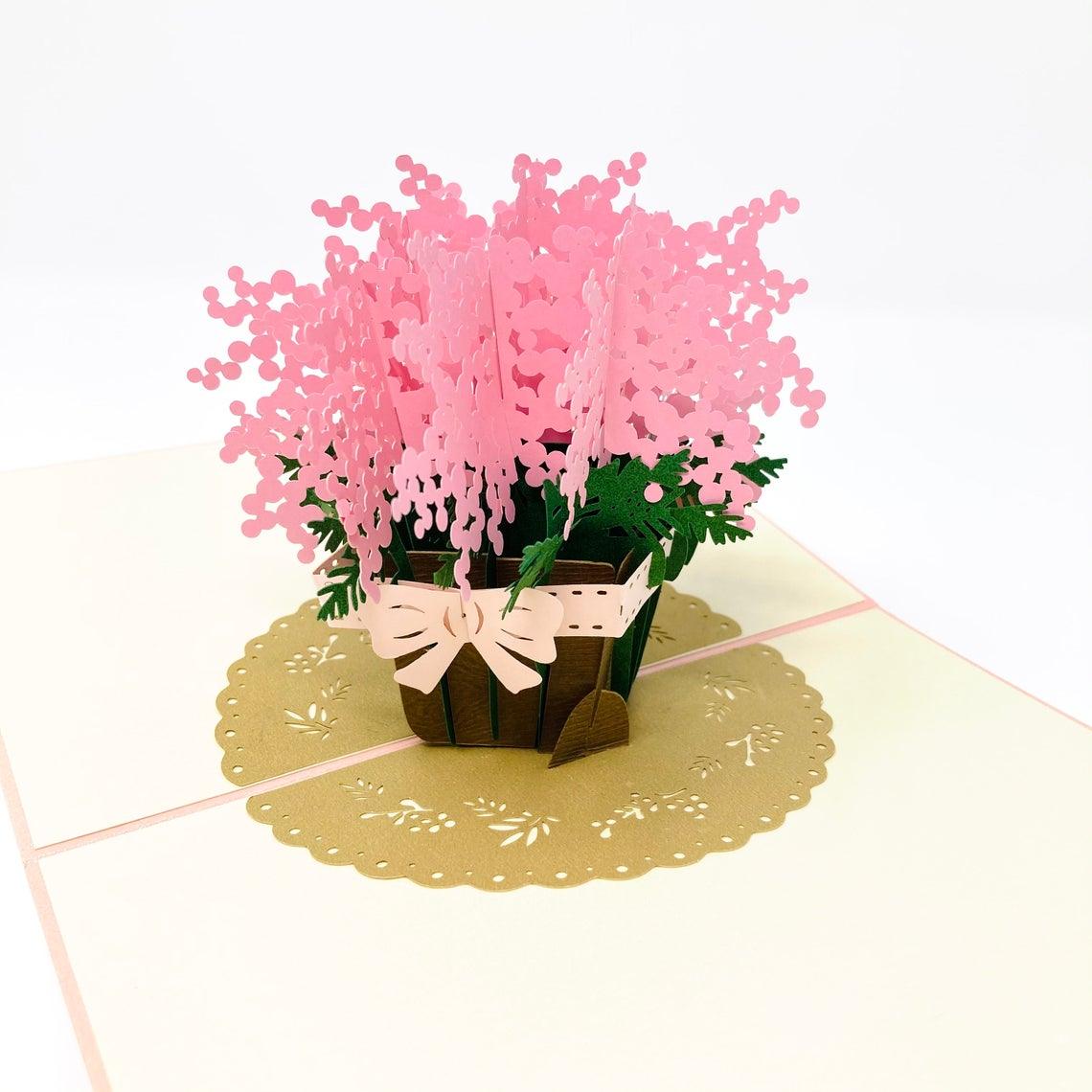 Beautiful Pink Gypsophila Flowers 3D Handmade Pop Up Card - Lasercutwraps Shop