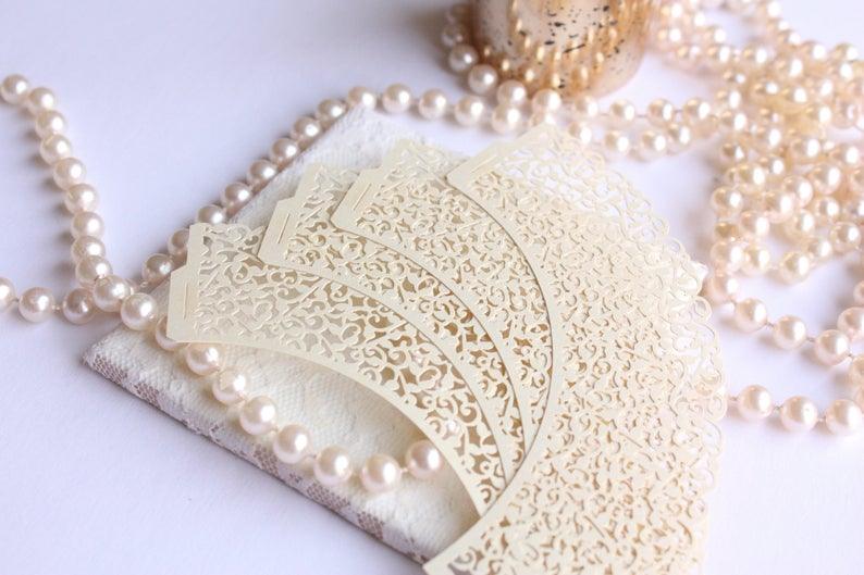 Yellow Lace Filigree Cupcake Wrappers, Shimmer Yellow Laser Cut Elegant Lace Cupcake Wrappers - Lasercutwraps Shop