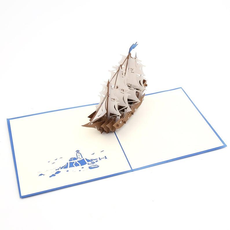 Set Sail Greeting Pop Up Card For All Occasions, Happy Birthday Card, Fathers Day Card, Retirement Card, Anniversary Card - Lasercutwraps Shop