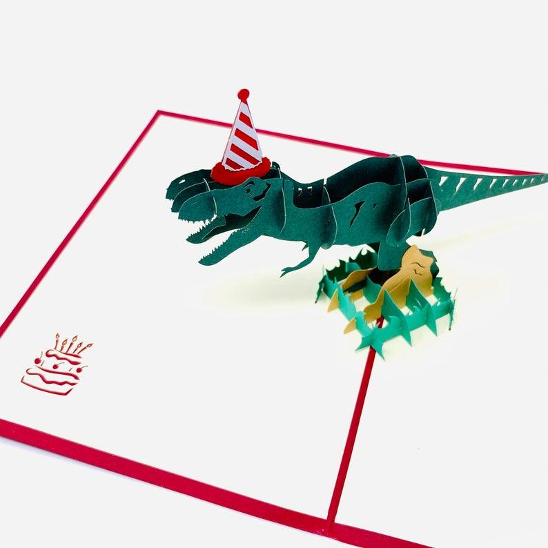 T-Rex Dinosaur Handmade 3D Pop Up Bithday Card - Lasercutwraps Shop