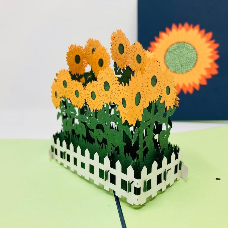 Sunflowers In White Picket Fence 3D Handmade Pop Up Card - Lasercutwraps Shop