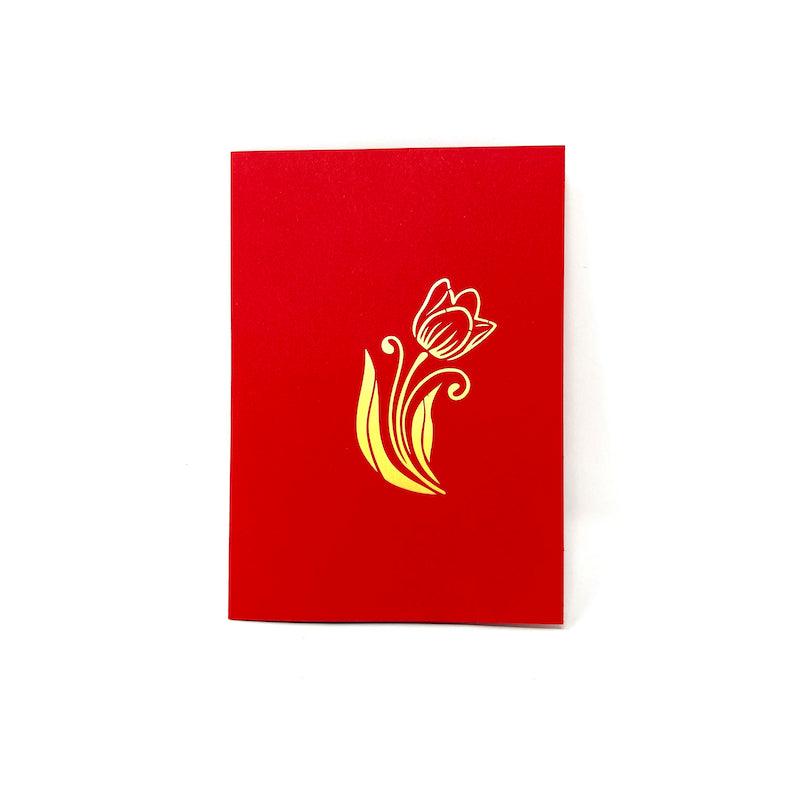 Bright Red Tulip Flowers 3D Handmade Pop Up Card - Lasercutwraps Shop