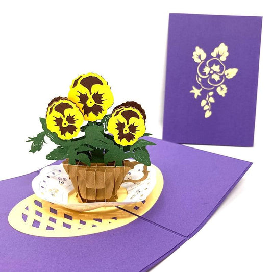 Basket Of Yellow Pansies 3D Pop Up Handmade Greetings Card - Lasercutwraps Shop