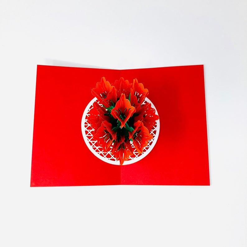Bright Red Tulip Flowers 3D Handmade Pop Up Card - Lasercutwraps Shop