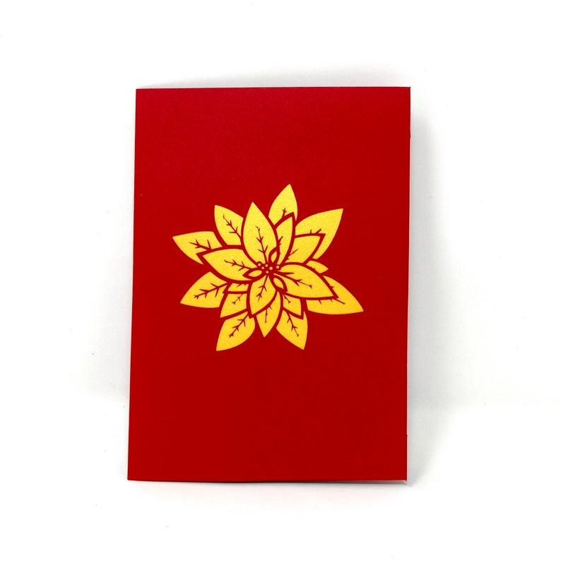 Red And Green Poinsettia Flowers 3D Handmade Pop Up Card - Lasercutwraps Shop