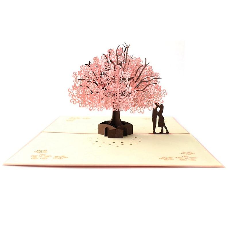 Falling In Love Cherry Blossom 3D Pop-Up card Greeting cards / Romantic card / Couple card - Lasercutwraps Shop