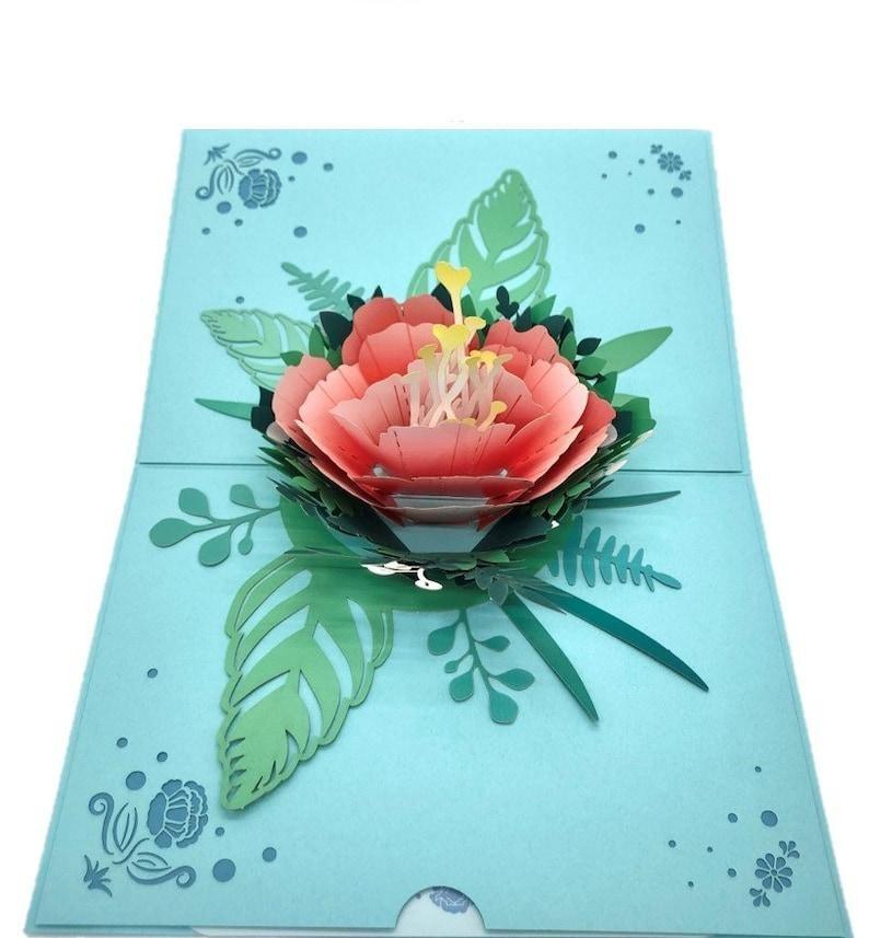 Handmade 3D Pop Up Flower Peony Floral Greeting Card Birthday, Anniversary, Love, Thank You, Sympathy, Congratulations Christmas Thanksgiving - Lasercutwraps Shop