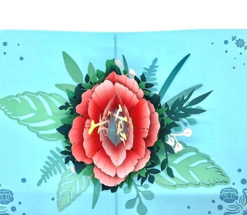 Handmade 3D Pop Up Flower Peony Floral Greeting Card Birthday, Anniversary, Love, Thank You, Sympathy, Congratulations Christmas Thanksgiving - Lasercutwraps Shop