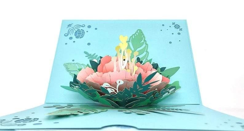Handmade 3D Pop Up Flower Peony Floral Greeting Card Birthday, Anniversary, Love, Thank You, Sympathy, Congratulations Christmas Thanksgiving - Lasercutwraps Shop