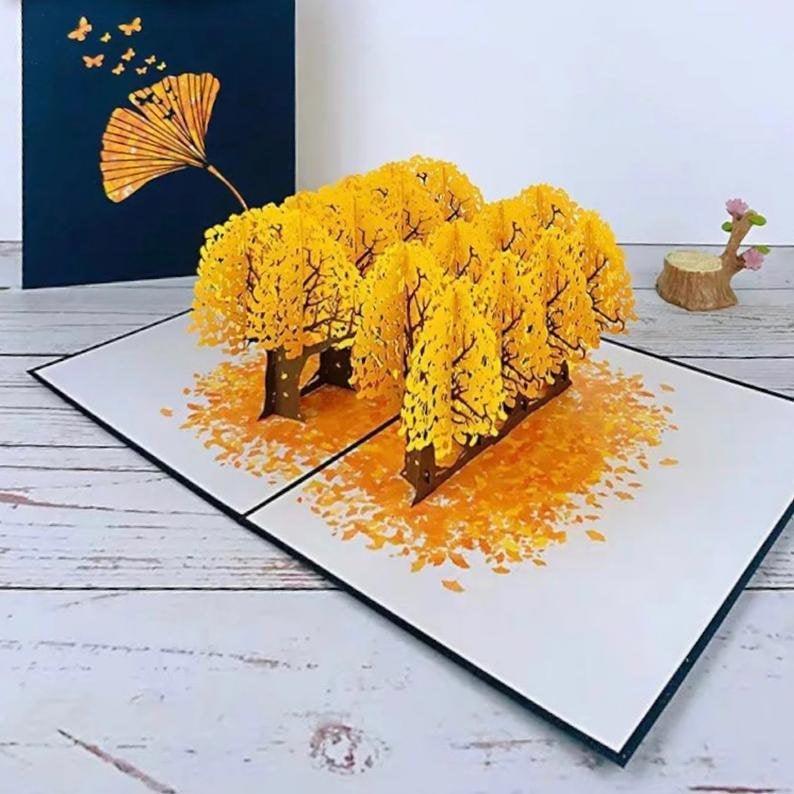 Luxury Art Ginkgo Forest Pop Up Card / Floral Tree Pop Up Cards / Birthday Pop Up Cards / 3D - Lasercutwraps Shop