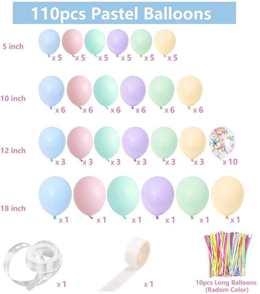 Pastel Balloon Garland Arch Kit, 110pcs Macaron Candy Colored Rainbow Assorted Latex Balloons - Lasercutwraps Shop