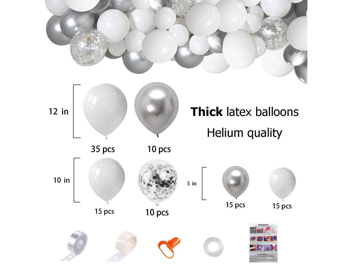 110pcs White Silver Balloons Garland Arch Kit White Silver Metallic Confetti Latex Balloons Arch Set for Birthday Baby Shower - Lasercutwraps Shop