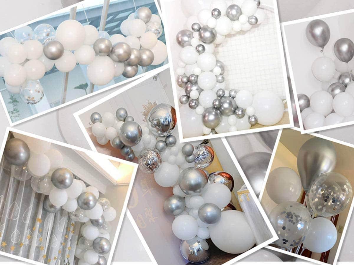 110pcs White Silver Balloons Garland Arch Kit White Silver Metallic Confetti Latex Balloons Arch Set for Birthday Baby Shower - Lasercutwraps Shop
