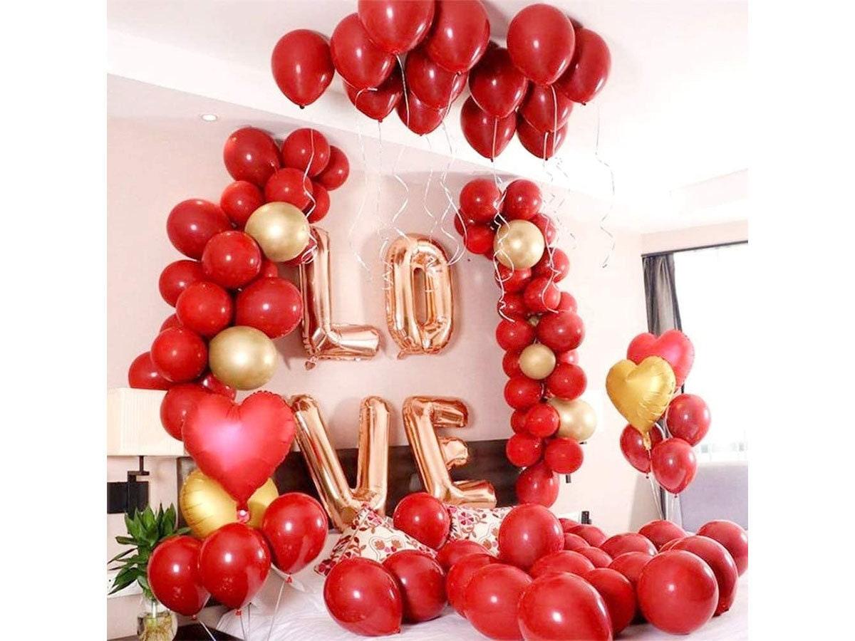 Red and Gold Balloons, Red Balloon Garland Arch Kit, Rose Petals for Romantic Night, Red Balloons for Birthday Valentines Day Wedding Bridal - Lasercutwraps Shop