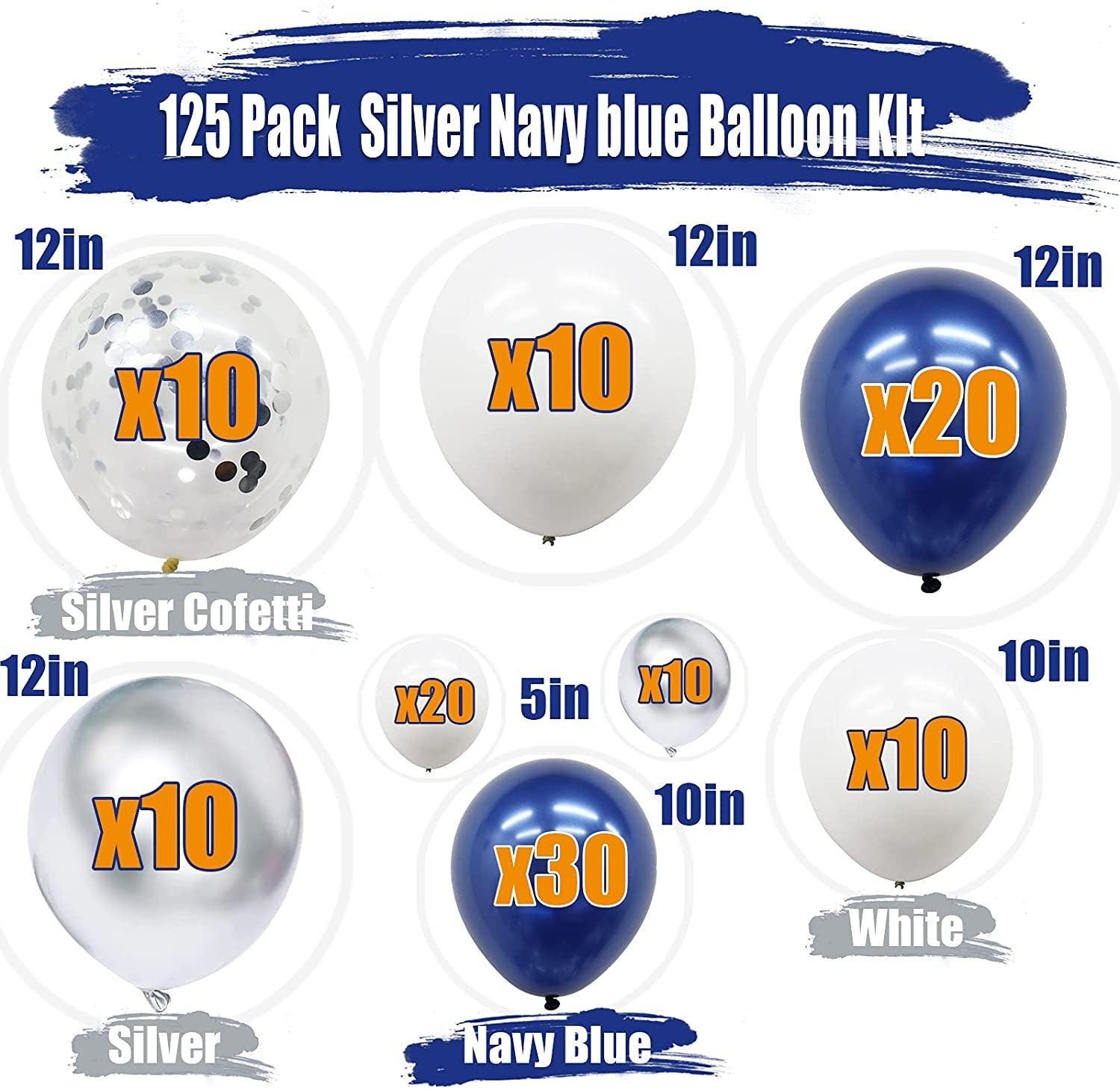 125 Pack Navy Silver White Confetti Balloons with Balloon Accessories for Graduation Party Baby Shower Wedding Birthday Party Engagement - Lasercutwraps Shop