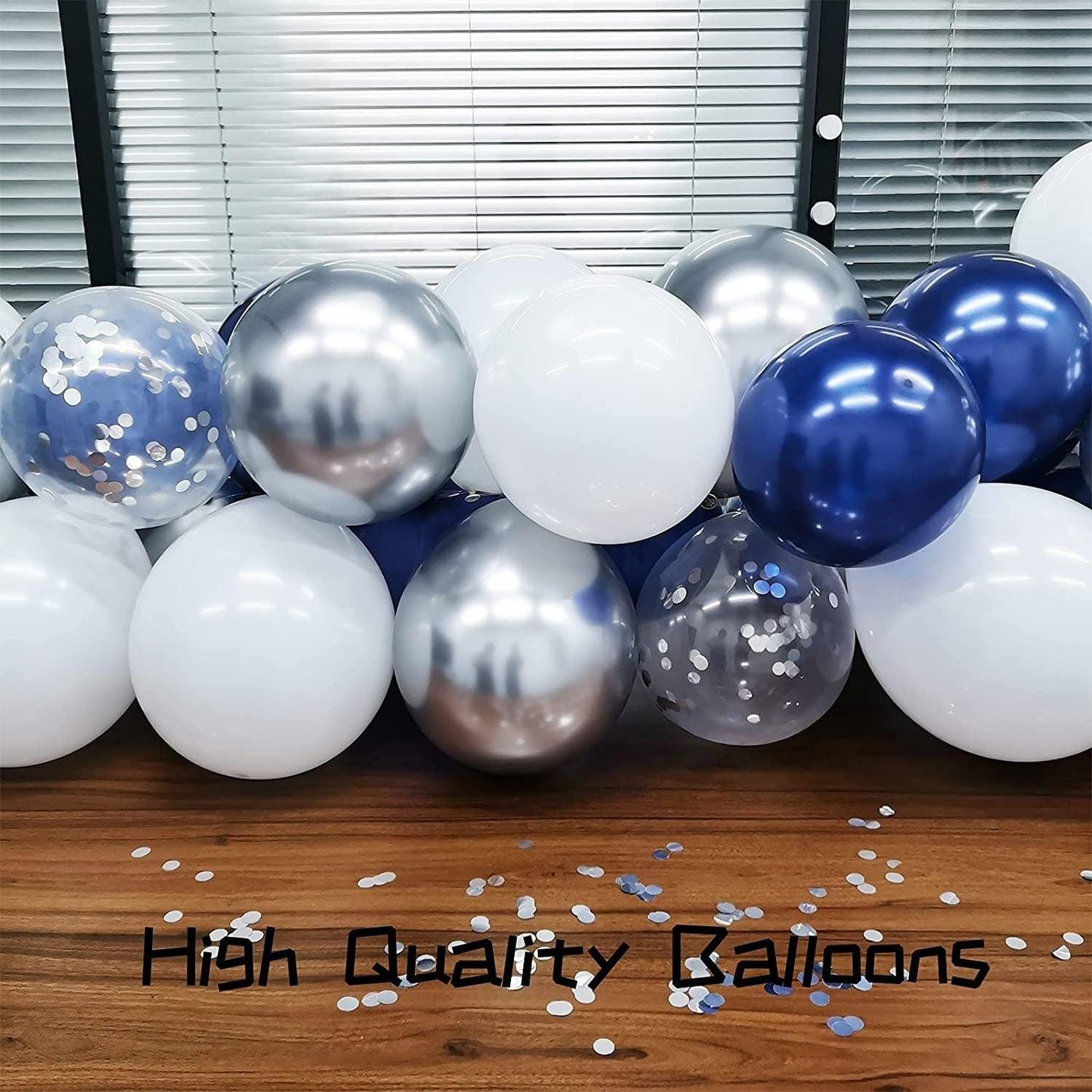125 Pack Navy Silver White Confetti Balloons with Balloon Accessories for Graduation Party Baby Shower Wedding Birthday Party Engagement - Lasercutwraps Shop