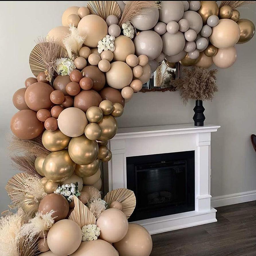 Macaroon Coffee color scheme Balloon Garland Arch Kit134pcs,Coffee Gray Balloons and Metallic Gold Balloons backdrop.Perfect - Lasercutwraps Shop